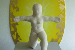 Körpergesänge: Tanzende Gelb, Gips, Öl und Blattgold  auf Holz, 2006